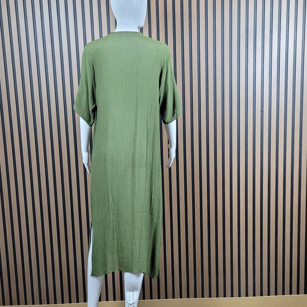 Olive Green Swim Coverup Crochet Lace Trim V-Neck Midi 0XL - Picture 5 of 8